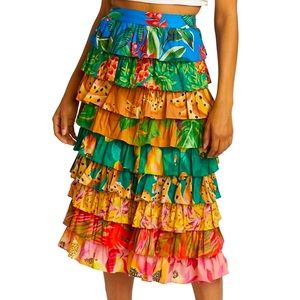 Farm Rio multi layered colorful tropical midi skirt
